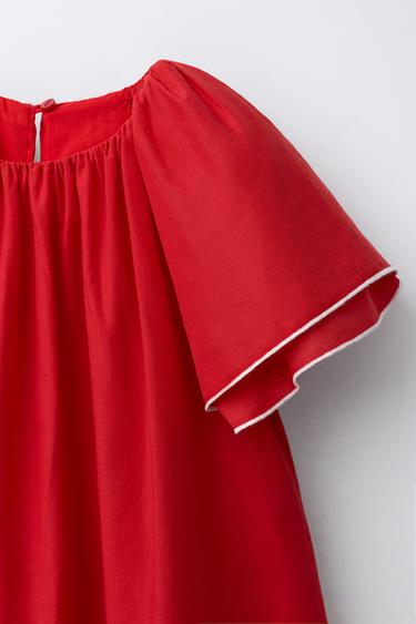 CONTRAST EMBROIDERED FLORAL DRESS - Red / White by Zara - Image 2