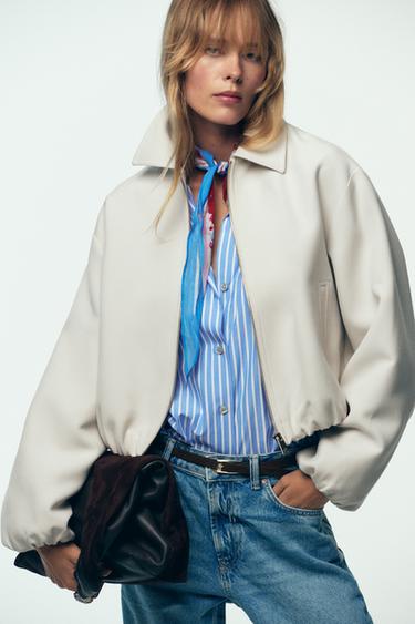 PUFFED ZIP-UP JACKET - Ecru by Zara