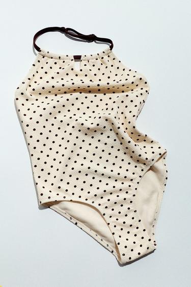 Zara 6-14 歲/ 波點繞頸吊帶泳裝 - 裸色
