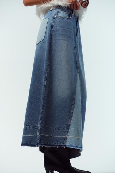 Z1975 COMBINED DENIM MIDI SKIRT - Mid-blue by Zara - Image 3