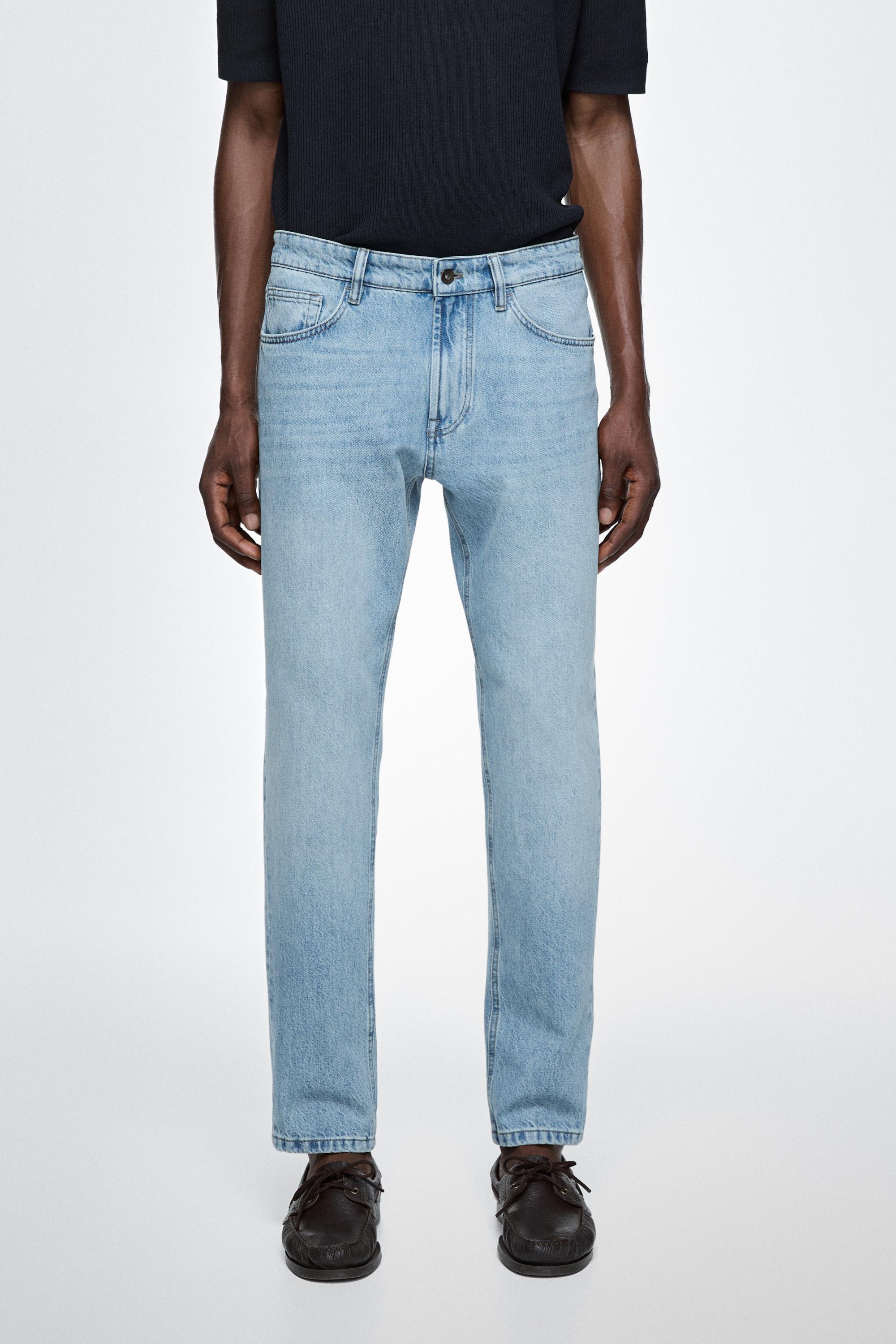 Bleach washed tapered fit jeans — Light blue