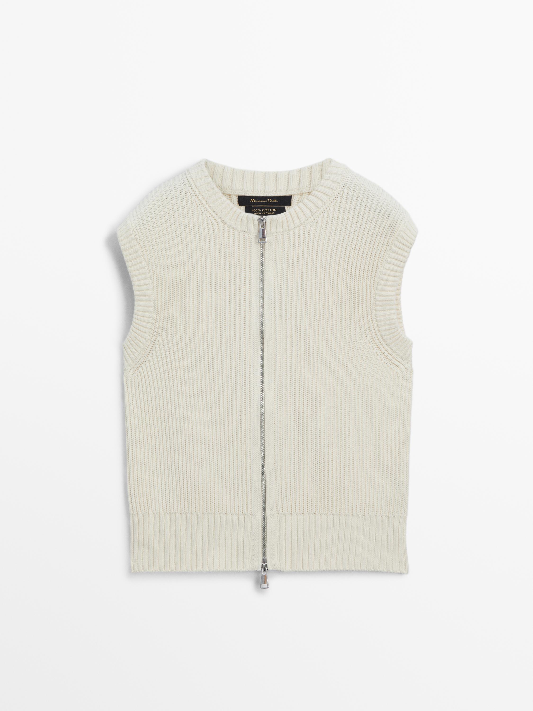 Cotton knit waistcoat with zip - Ecru | ZARA United States