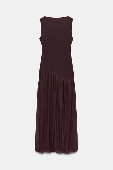 LONG TULLE COMBINED DRESS - Dark brown by Zara