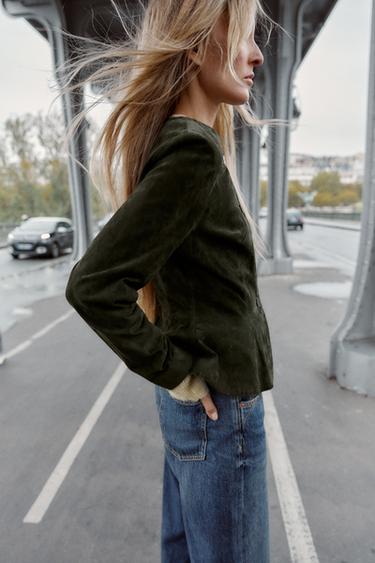 BLOUSON 100% CUIR BAS ÉVASÉ - Kaki de Zara - Image 2