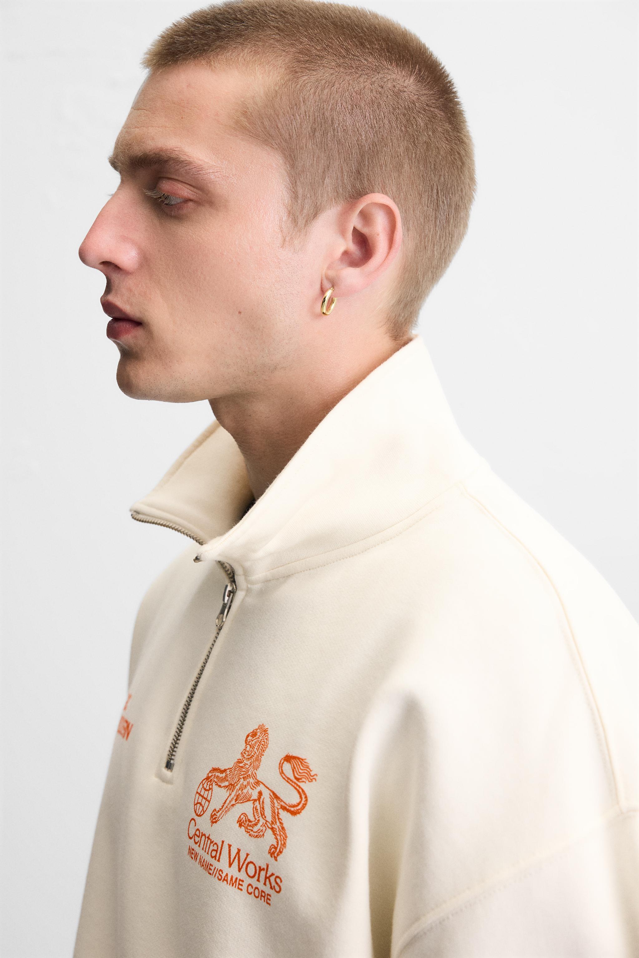 QUARTER-ZIP PRINTED SWEATSHIRT - Oyster-white | ZARA United