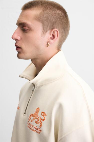 QUARTER-ZIP PRINTED SWEATSHIRT - Oyster-white by Zara - Image 4