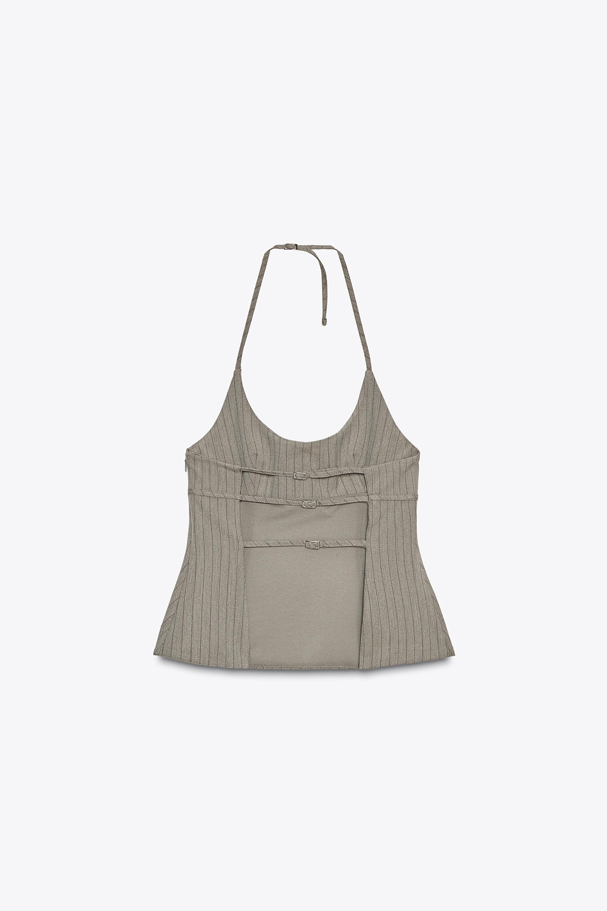 PINSTRIPE HALTER TOP - Dark grey | ZARA Singapore