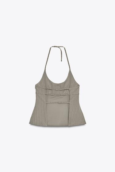 TOP HALTER RAYURES TENNIS - Gris foncé de Zara - Image 5