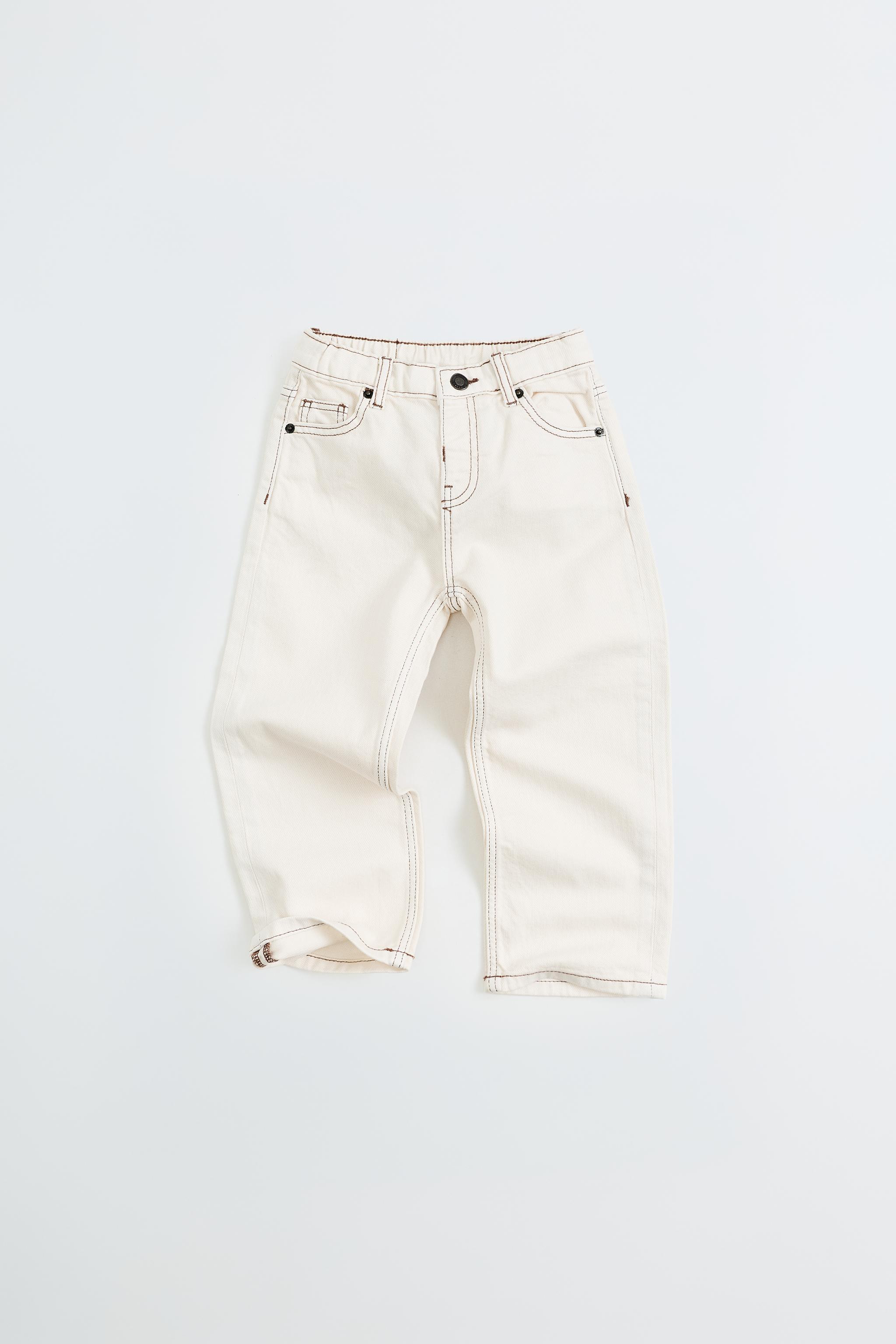 ZARA TIMELESS - STRAIGHT TWILL PANTS WITH CONTRAST TOPSTITCHING — Ecru