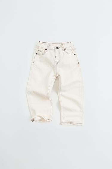 ZARA TIMELESS - PANTALÓN SARGA STRAIGHT PESPUNTES CONTRASTE - Crudo de Zara
