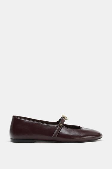 FLAT BALLERINAS WITH METAL DETAIL - Burgundy Red by Zara - Image 0
