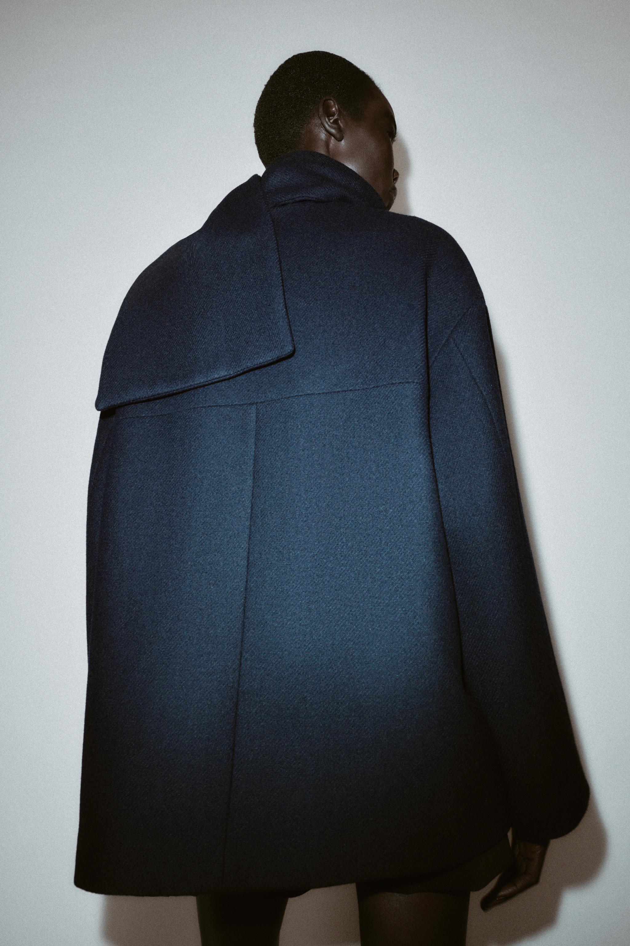 WOOL BLEND SHORT COAT WITH SCARF - Navy blue | ZARA United States