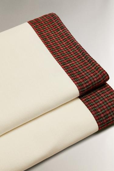 CHRISTMAS LINEN FLAT SHEET WITH BORDER - Ecru by Zara - Image 3