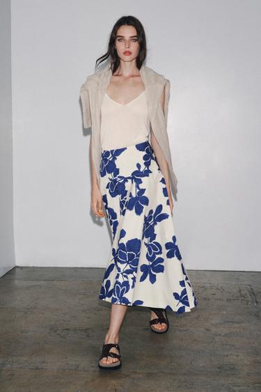 ZW COLLECTION FLORAL MIDI SKIRT - Ecru / Blue by Zara - Image 0