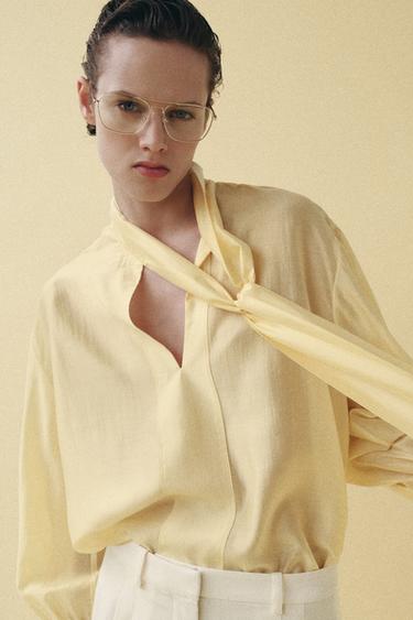 Zara SATIN EFFECT SHIRT WITH TIES ZW COLLECTION - Yellow