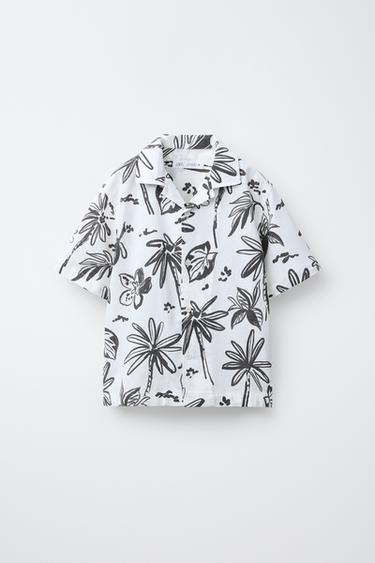 Zara PALM TREE PRINT SHIRT - Ecru