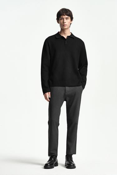 COMFORT TEXTURED CHINO TROUSERS - Dark grey marl by Zara