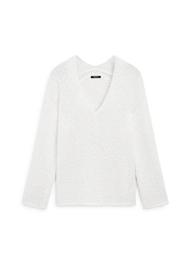 Zara V-neck cutwork sweater - white