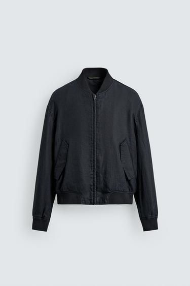 100% LINEN BOMBER JACKET - Navy blue by Zara