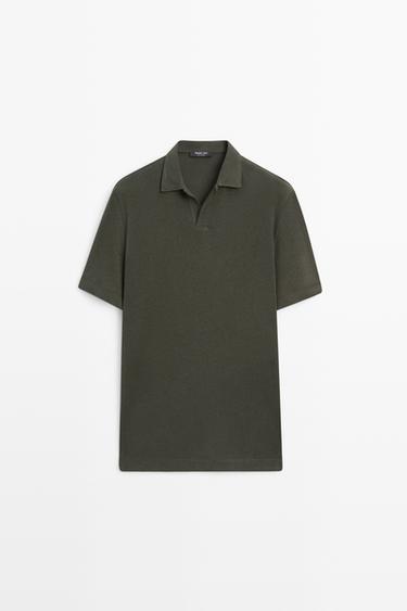 Polo manches courtes lin coton - Vert foncé de Zara