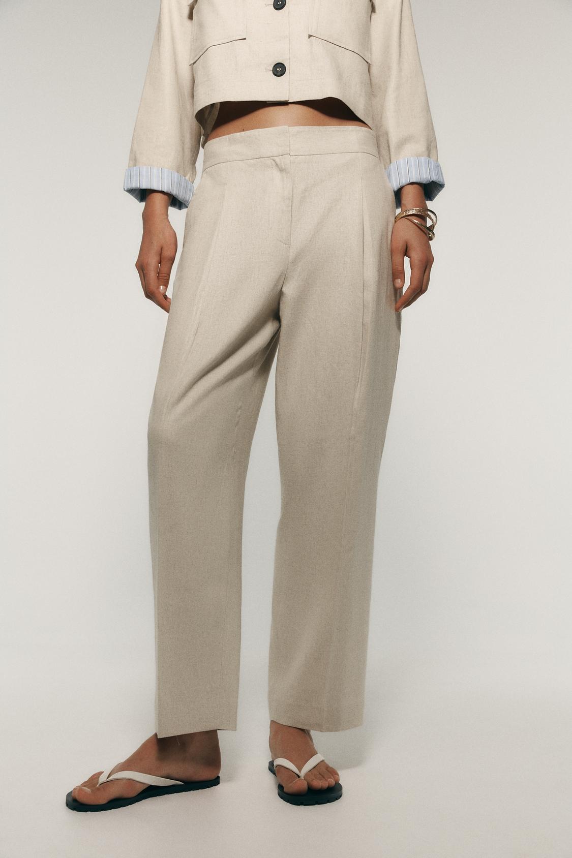 LINEN STRAIGHT-LEG TROUSERS WITH DARTS
