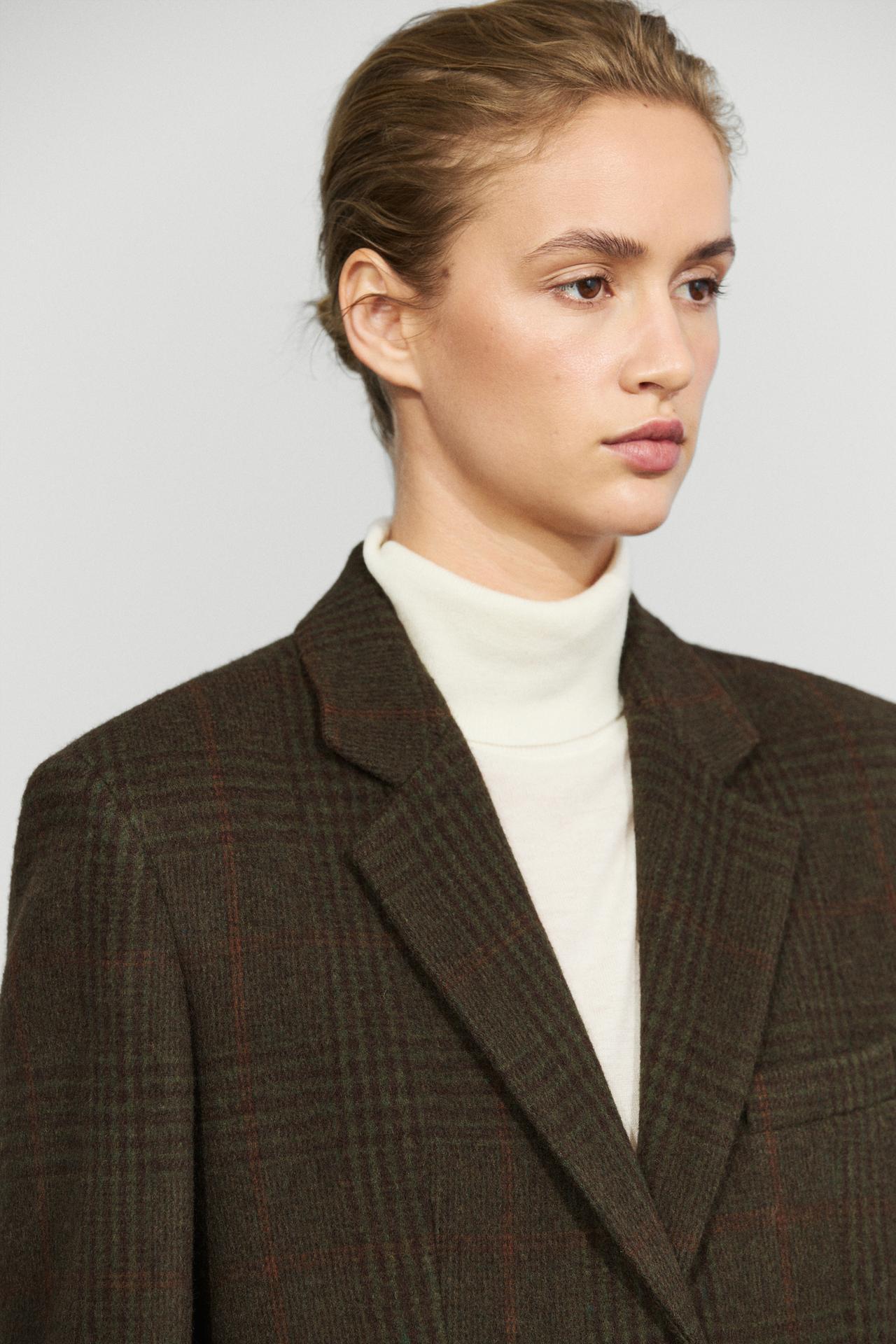 Checked wool blend blazer — Mink