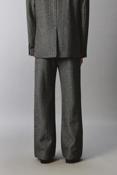 PANTALON DE COSTUME STRUCTURÉ À CHEVRONS AVEC LAINE - Gris de Zara - Image 2