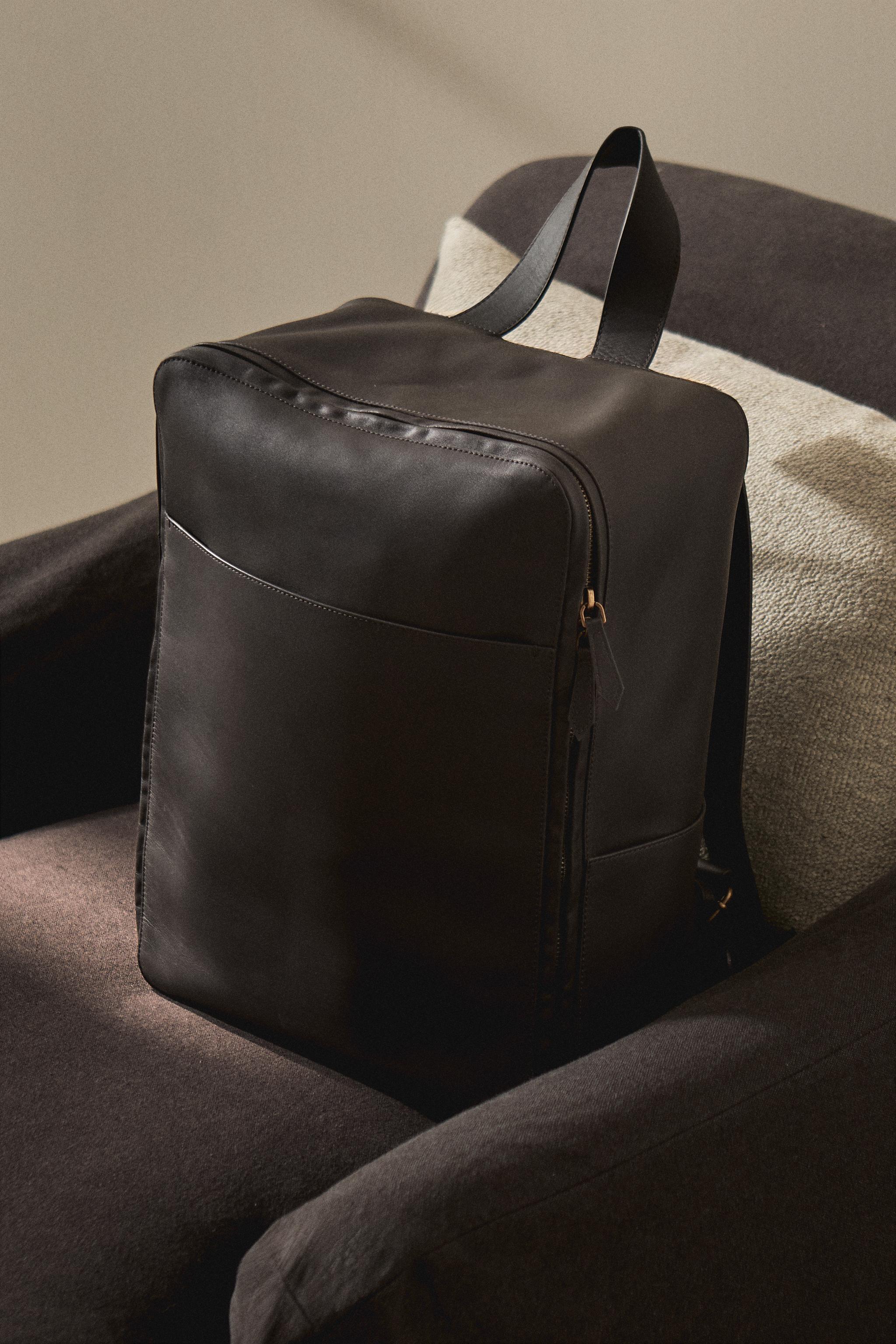 brown leather backpack zara LEATHER BACKPACK - Chocolate Brown