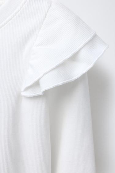 RIB T-SHIRT WITH RUFFLE TRIMS - Oyster-white by Zara - Image 2