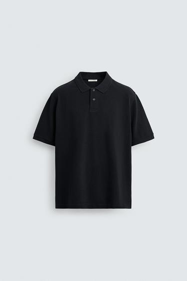 Zara WASHED TEXTURED PIQUÉ POLO SHIRT - Navy blue