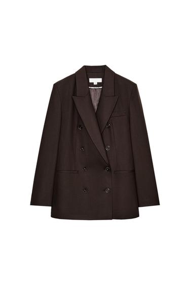 Zara 墊肩雙排扣西裝外套 - 棕色