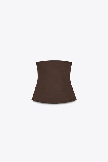 Zara INTERLOCK BANDEAU TOP - Brown