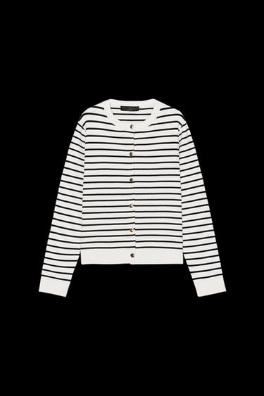 Zara STRIPED KNIT CARDIGAN - striped