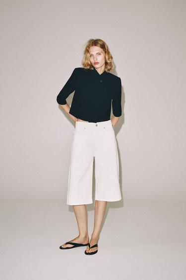 ZW COLLECTION CROPPED SHORT SLEEVE BLAZER - Navy blue by Zara