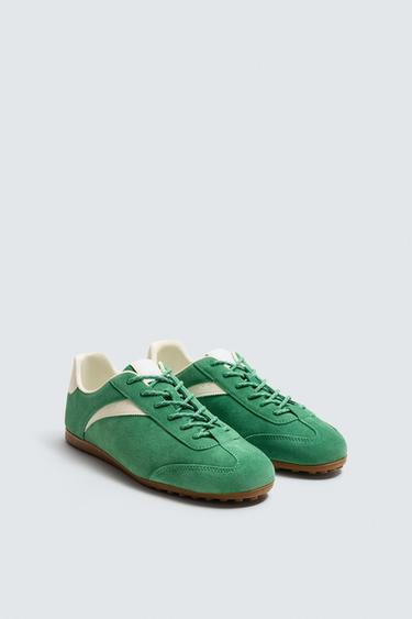 Zara LEATHER SNEAKERS - Green