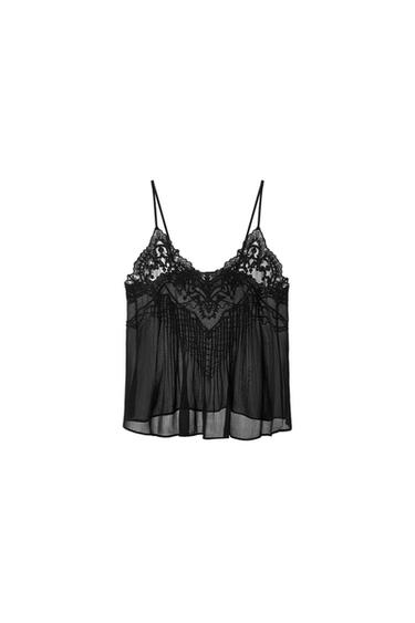 ZW COLLECTION EMBROIDERED BEADED LINGERIE TOP - Black by Zara