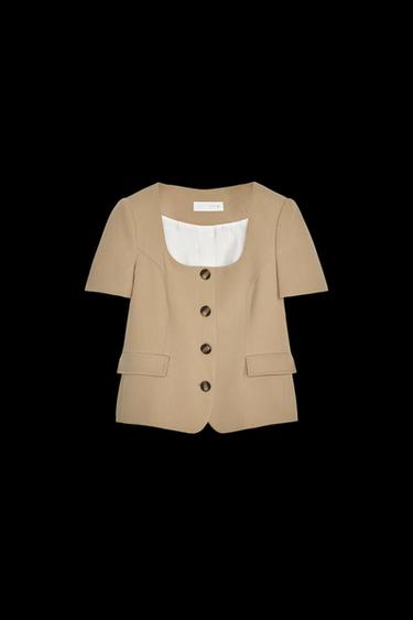 BLAZER HOMBRERAS MANGA CORTA - Marrón / Topo de Zara