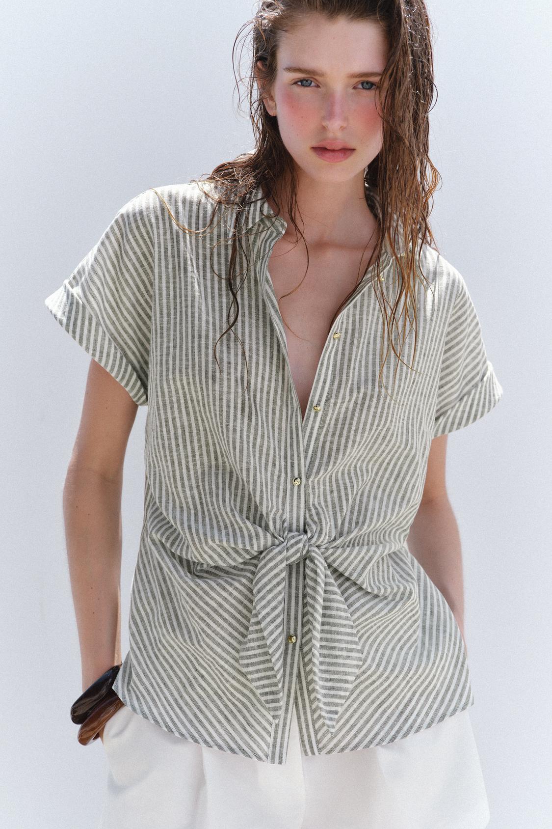 STRIPED KNOT LINEN SHIRT
