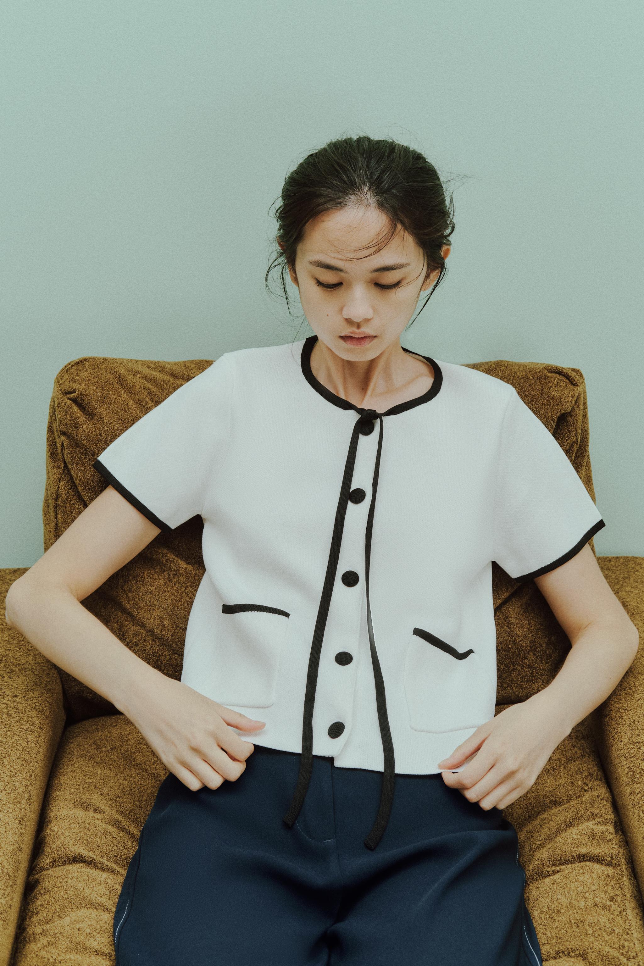 kiyoミースロエ　ランダムリブニットポロカーディガン　ブラック　ZARA kiyoミースロエ ランダムリブニットポロカーディガン ブラック