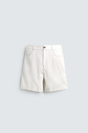 Zara 寬鬆版人造絲混紡短褲 - 白色