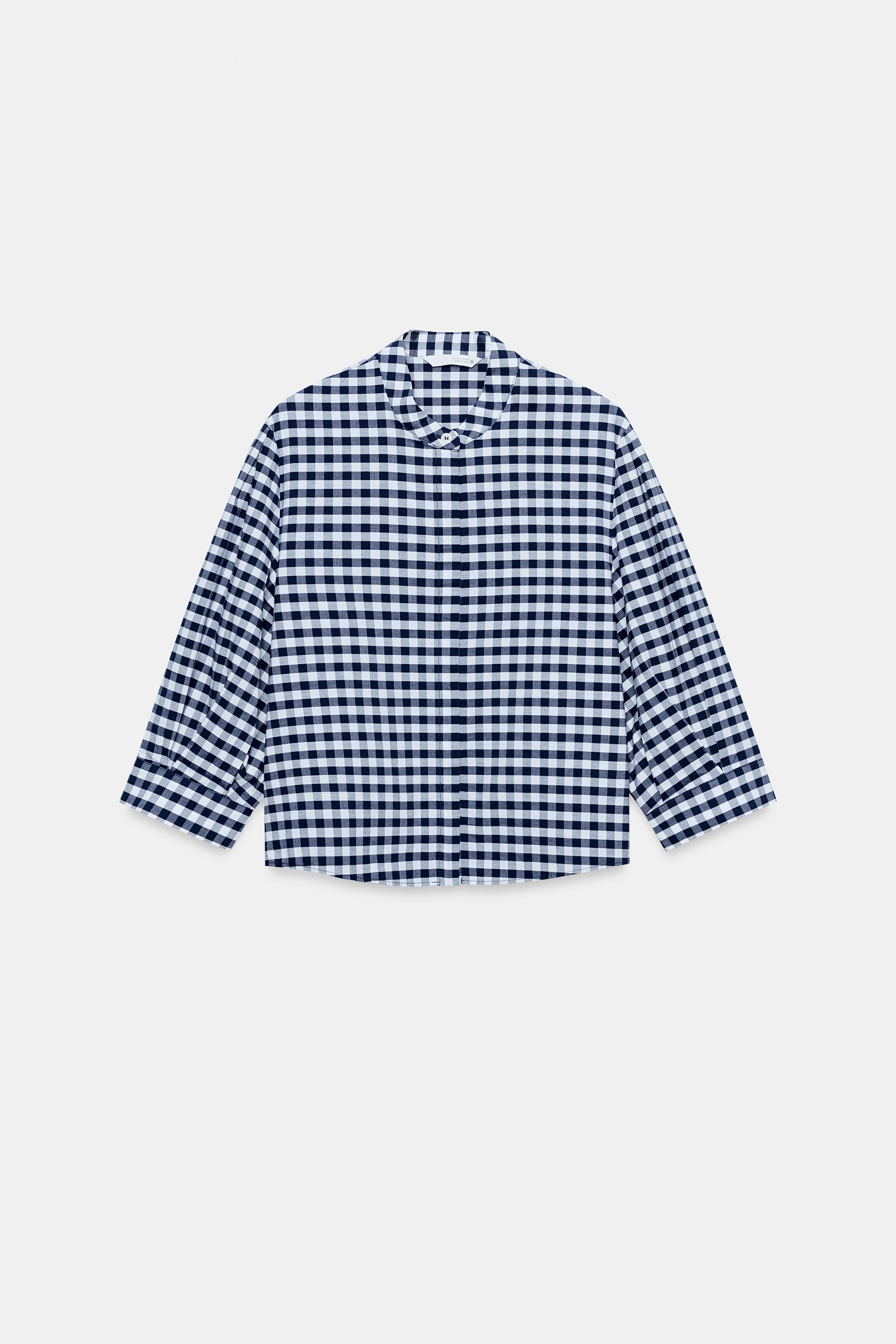 ZW COLLECTION ギンガムチェック柄シャツ - ホワイト/ネイビーブルー