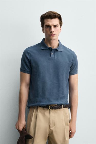 POLO REGULAR FIT BERGARIS - Biru navy dari Zara