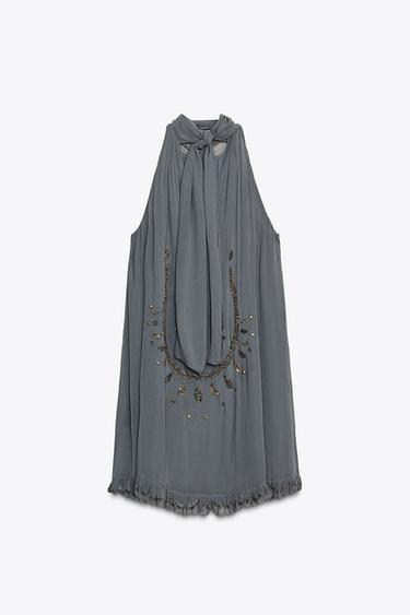 ZW COLLECTION EMBROIDERED HALTER DRESS - Blue marl by Zara - Image 8