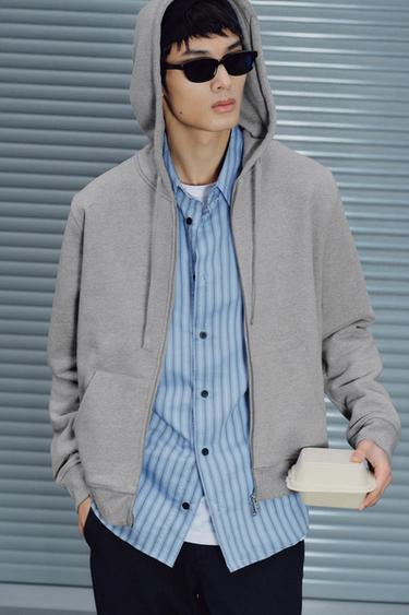 Zara ORIGINS 系列重磅連帽拉鍊運動衫 - 斑紋灰色