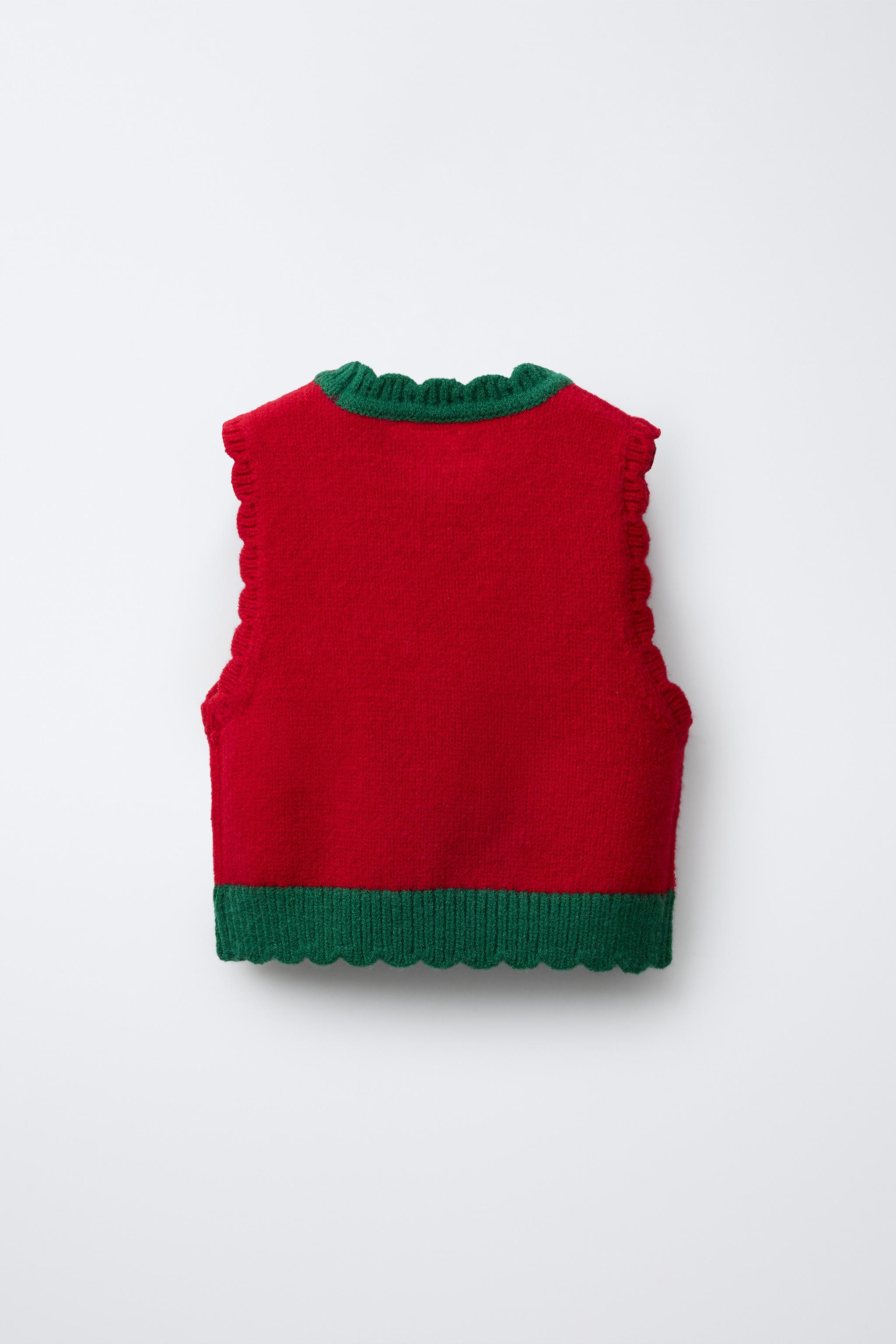 クロシェ編みパッチワークニットベスト - レッド | ZARA Japan / 日本