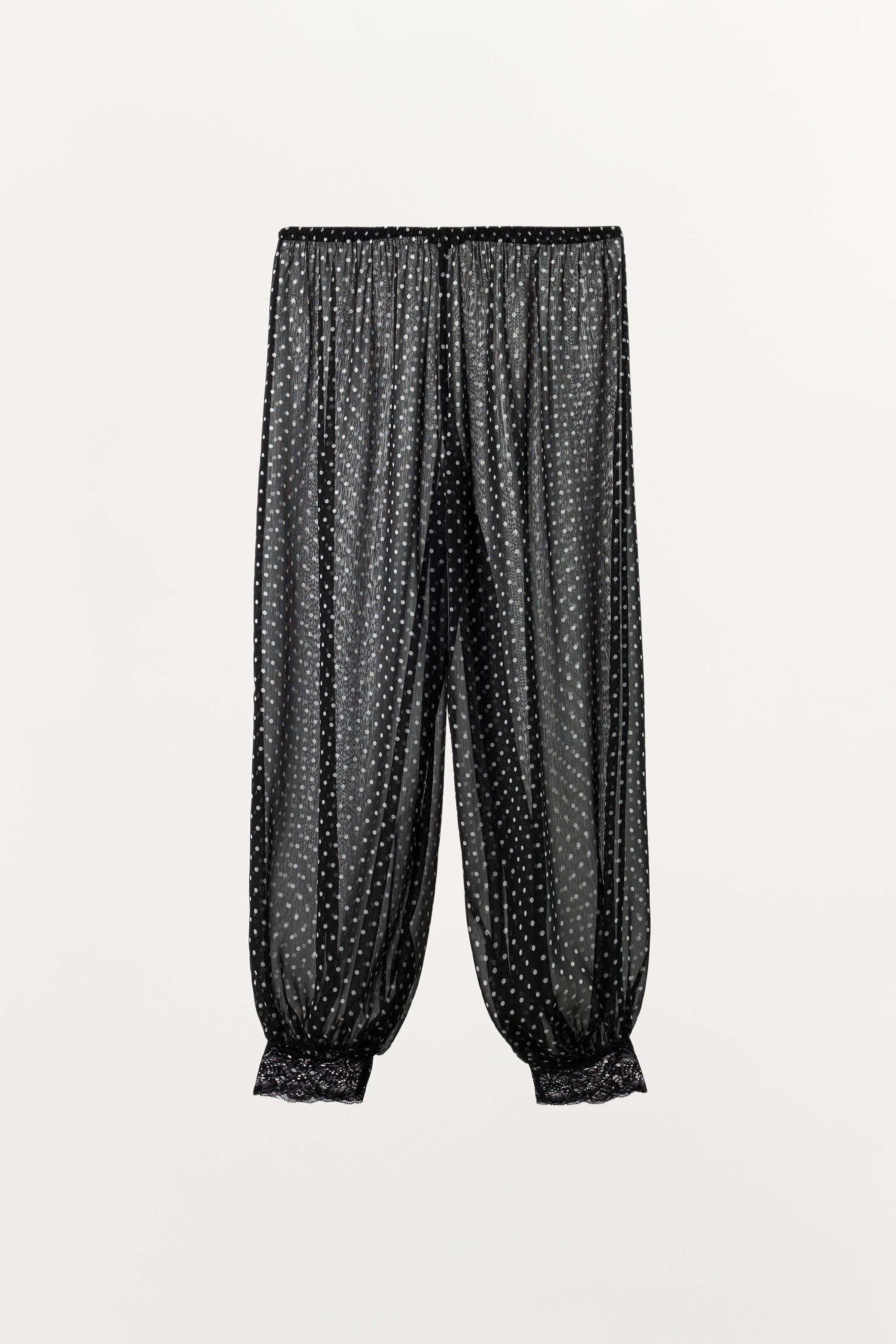 PANTALON BOUFFANT IMPRIMÉ POIS ET DENTELLE