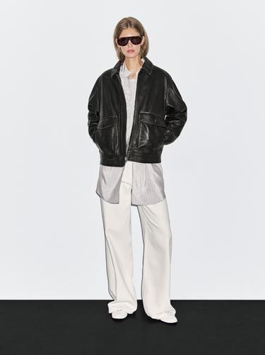 Chaqueta detalle cuello pelo piel napa - Negro de Zara