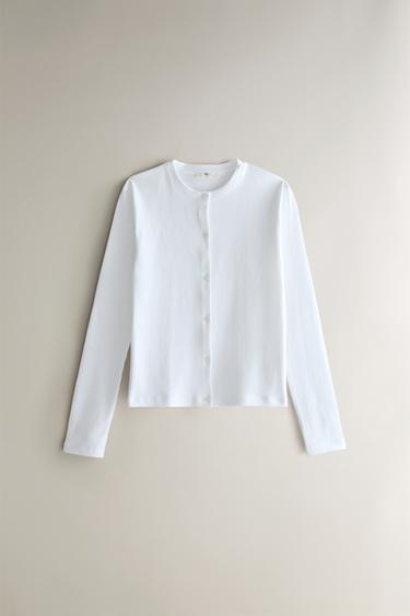 LONG SLEEVE T-SHIRT WITH BUTTONS - White by Zara