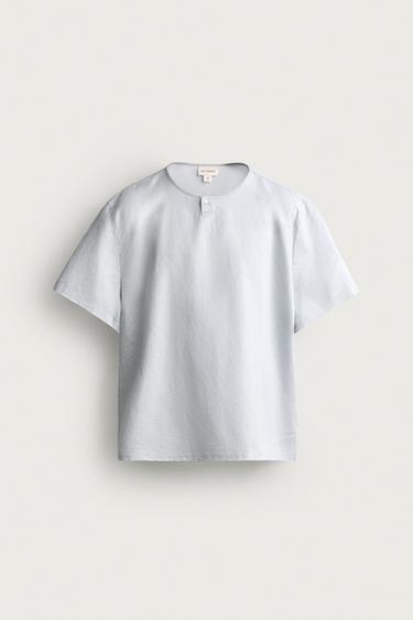 HEMP AND COTTON HENLEY SHIRT - Light sky blue by Zara