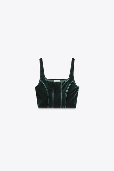 TOP CROP TERCIOPELO - Verde de Zara